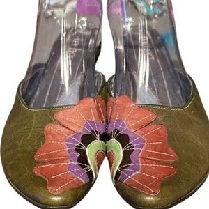 Indigo by Clarks‎ Green Leather Flower Mule Women's Boho Indie Shoes Size 6.5
